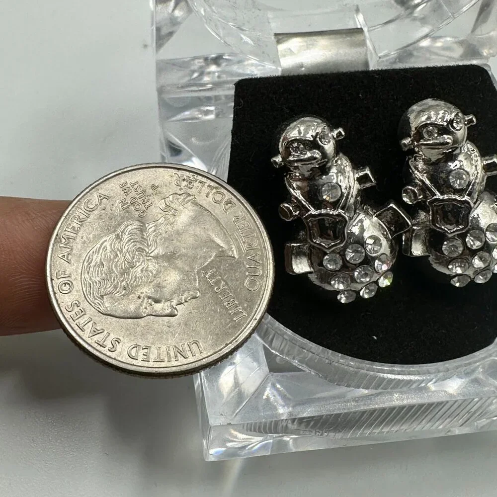3/$30 Snowman Stud Earrings Men Silver Tone Rhinestone Iced Hip Hop Streetwear
